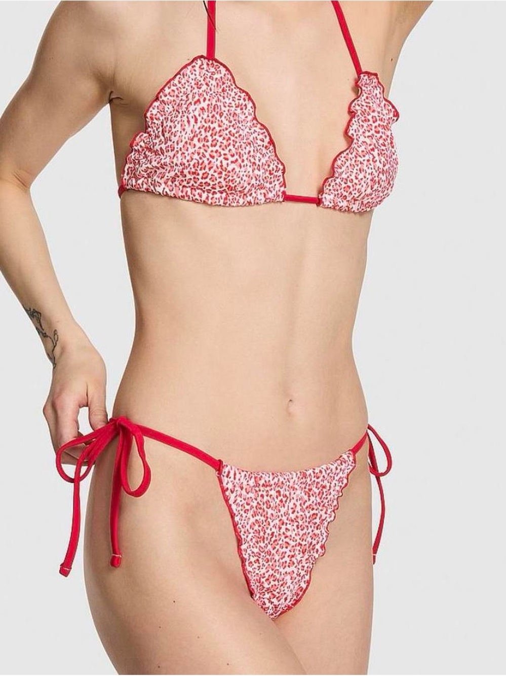 Frankie’s Bikinis X PINK Victoria's Secret Red Leopard Tie-Side Triangle Bikini